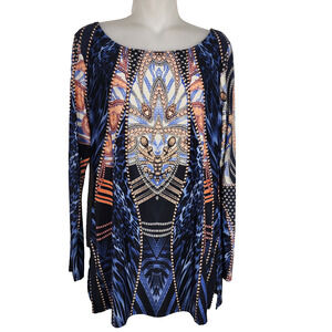 Attitudes by Renee Womens Long Sleeve A Line Printed Tunic Top Medium A240495